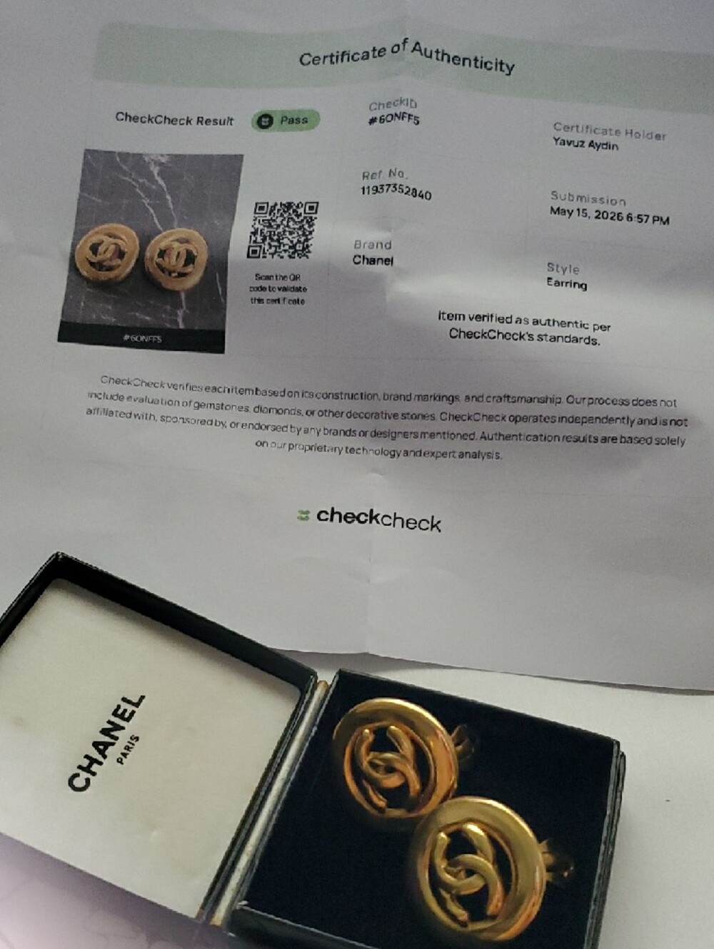 CHANEL Gold CC Button Earrings - Picture 12 of 14